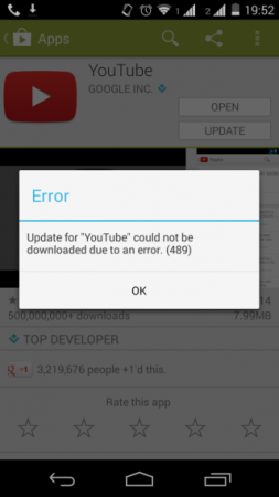 Ошибка 489 в Google Play: «Не удалось загрузить приложение из-за ошибки 489»