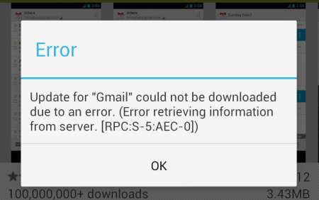 Ошибка при получении данных с сервера [RPC:S-5:AEC-0] в Google Play