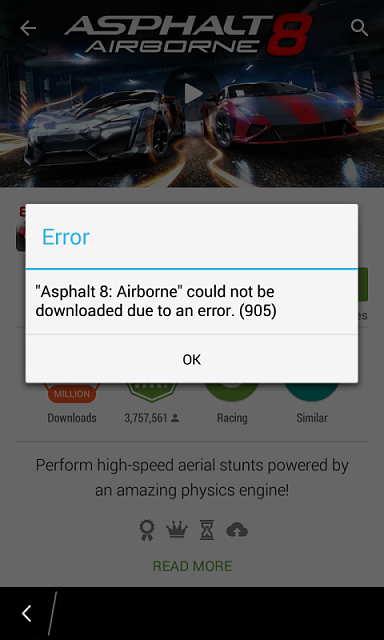 Маркет андроид ошибка. Ошибка 905. Asphalt 8 Маркет Play. Asphalt 8 ошибка code 500. Гугл плей ошибка не удается установить приложение.