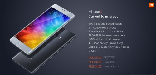 Xiaomi Mi Note 2 официально представлен с Snapdragon 821 и изогнутым OLED-дисплеем