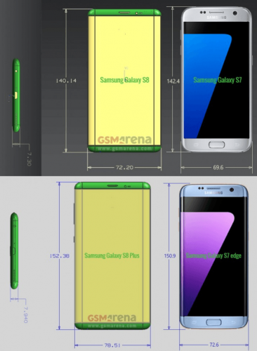 Чертежи Samsung Galaxy S8 и Galaxy S8 Plus демонстрируют компактные девайсы с огромными экранами