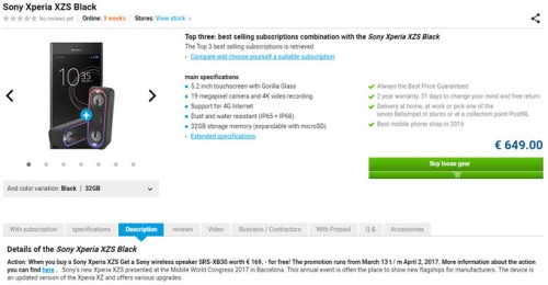 Предзаказ Sony Xperia XZs и бесплатные колонки Sony SRS-XB30
