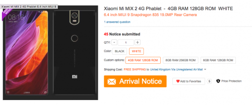 Xiaomi Mi Mix 2 появился в каталоге известного китайского ритейлера