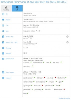 Asus Zenfone 4 Pro замечен на GFXBench со Snapdragon 835 и 6 ГБ ОЗУ
