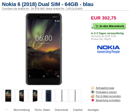 Nokia 6.1 дебютировал в Европе с 4 ГБ ОЗУ и 64 ГБ встроенной памяти